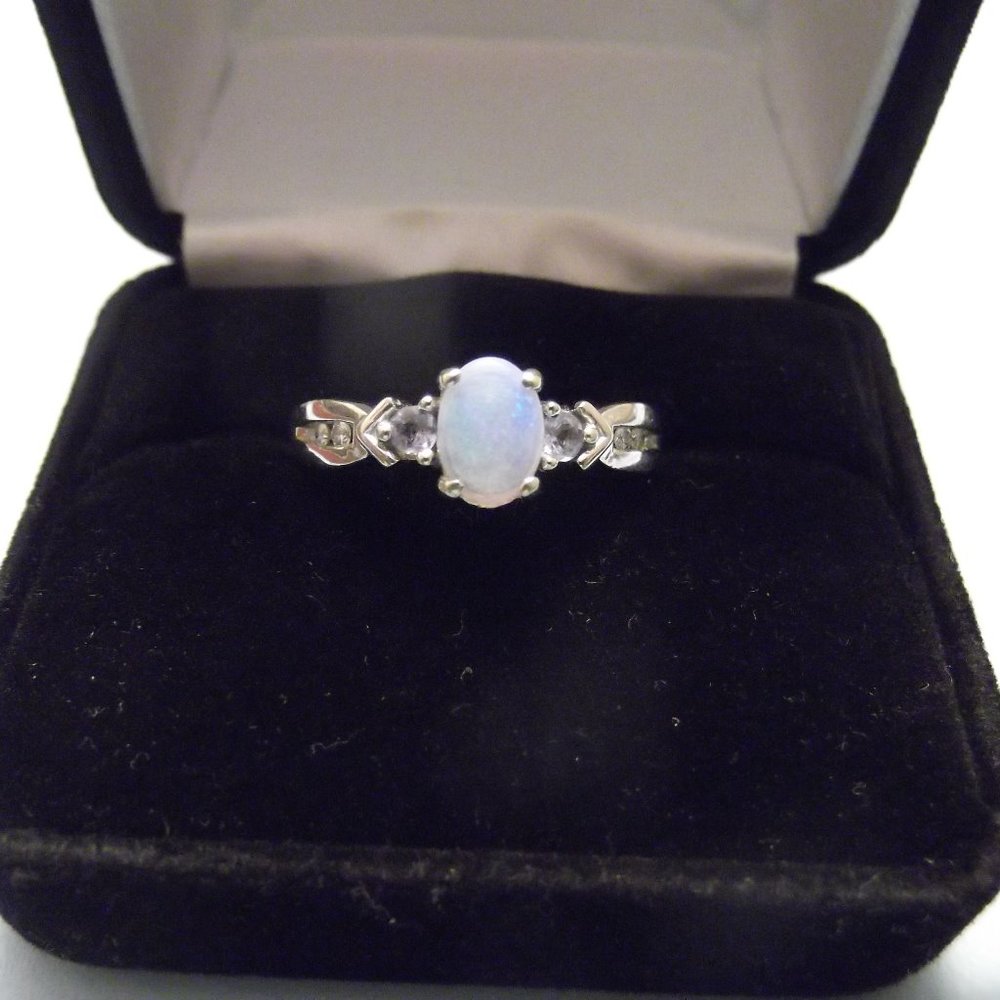 14K detailed Blue Opal Ring with Diamonds